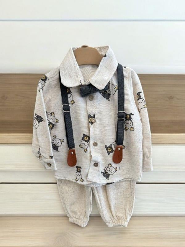 Erkek Bebek 4 lü Pantolon Askılı Gömlek Papyonlu Takım