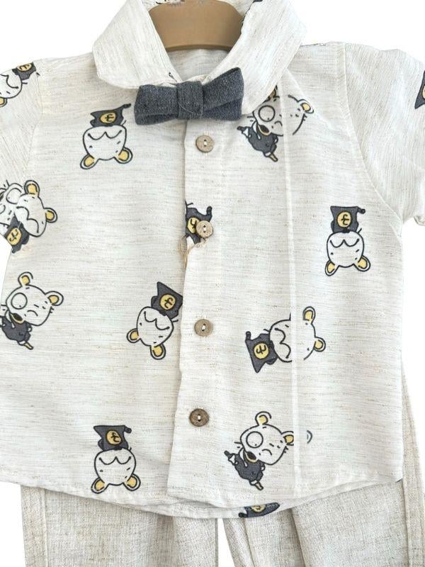 Erkek Bebek 4 lü Pantolon Askılı Gömlek Papyonlu Takım