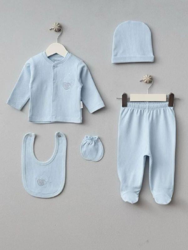Erkek Bebek 5 Parça Hastane Çıkışı Zıbın Seti