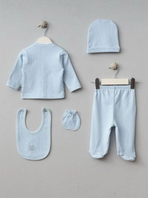 Erkek Bebek 5 Parça Hastane Çıkışı Zıbın Seti