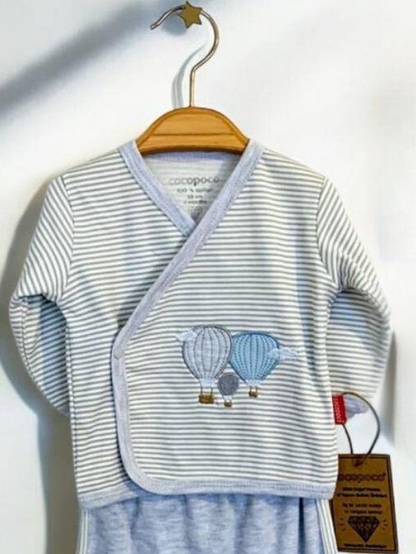 Erkek Bebek 5 Parça Uçan Balon Desenli Hastane Çıkışı Zıbın Seti