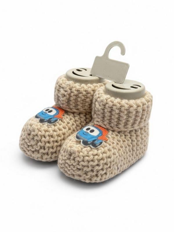 Erkek Bebek Arabalı Örgü Patik