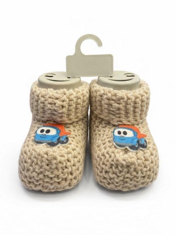 Erkek Bebek Arabalı Örgü Patik