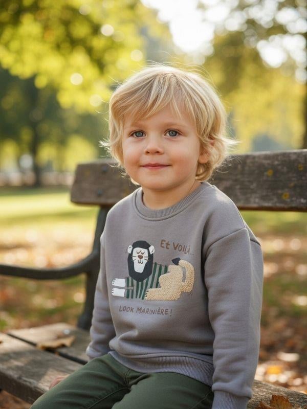 Erkek Bebek Aslan Figürlü Sweatshirt