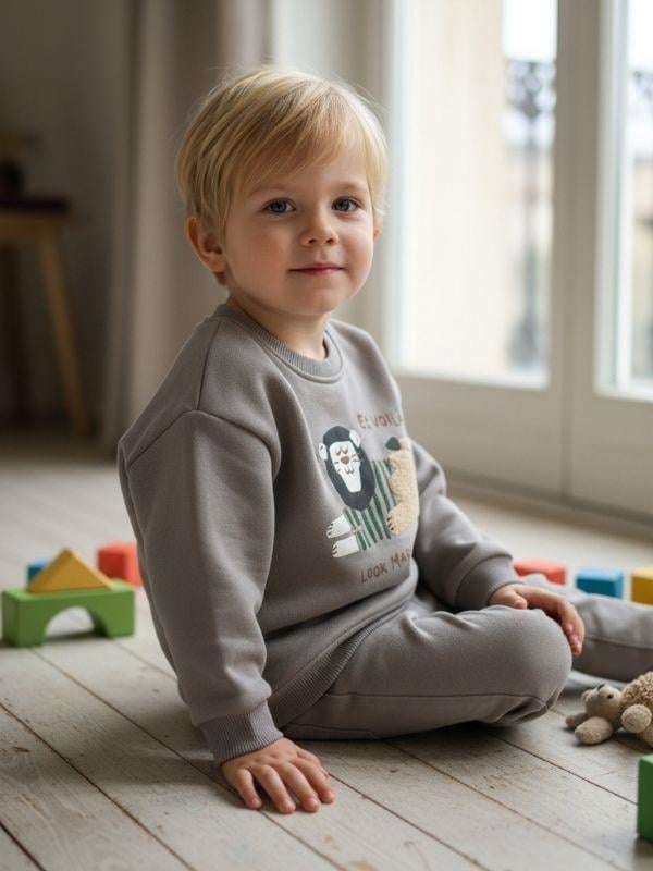 Erkek Bebek Aslan Figürlü Sweatshirt