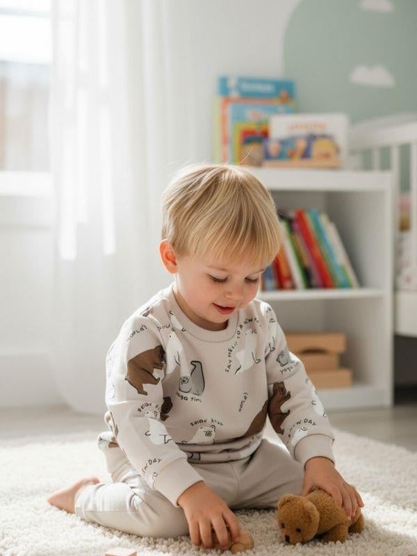Erkek Bebek Ayıcık Baskılı Sweatshirt