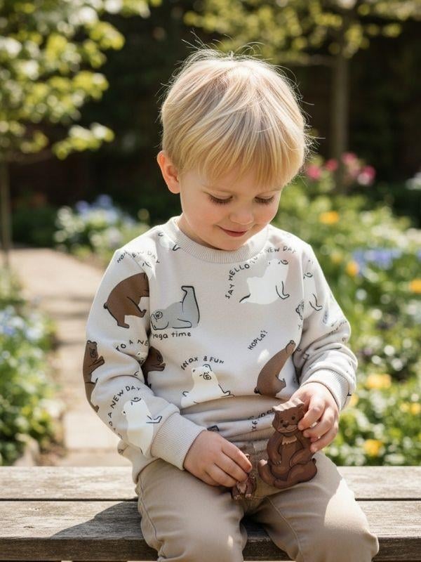 Erkek Bebek Ayıcık Baskılı Sweatshirt