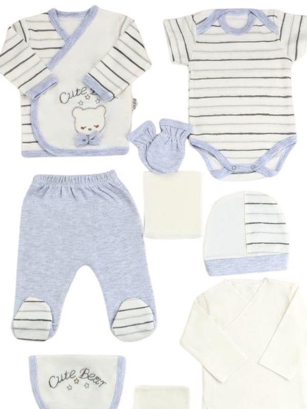 Erkek Bebek Ayıcık Desenli 10 lu Organik Hastane Çıkışı