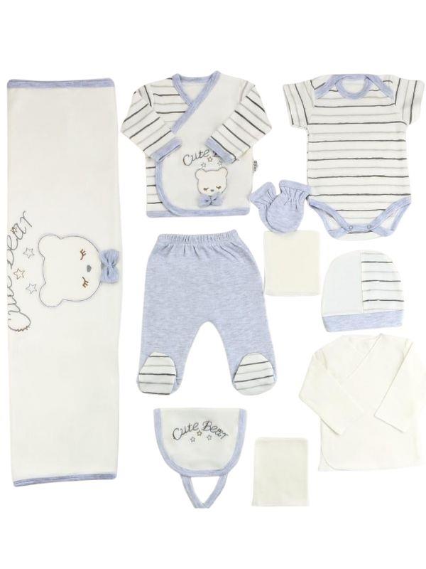 Erkek Bebek Ayıcık Desenli 10 lu Organik Hastane Çıkışı