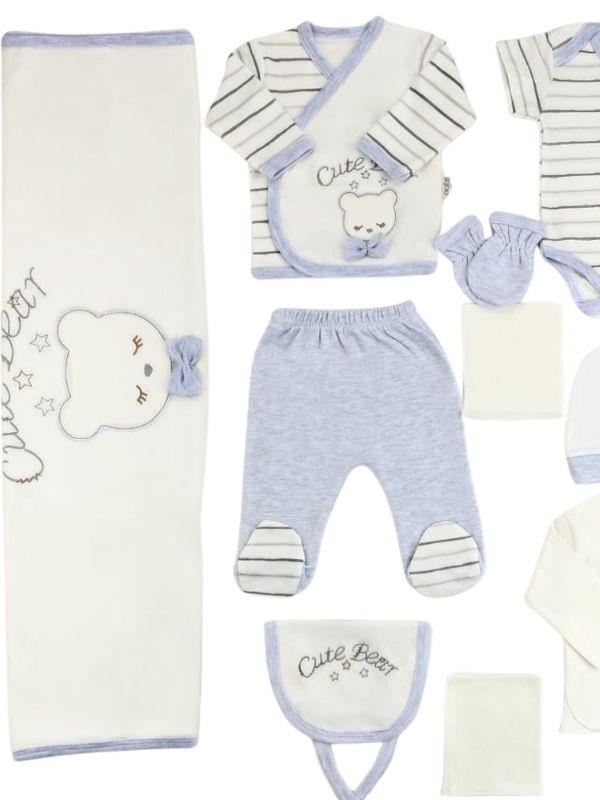 Erkek Bebek Ayıcık Desenli 10 lu Organik Hastane Çıkışı