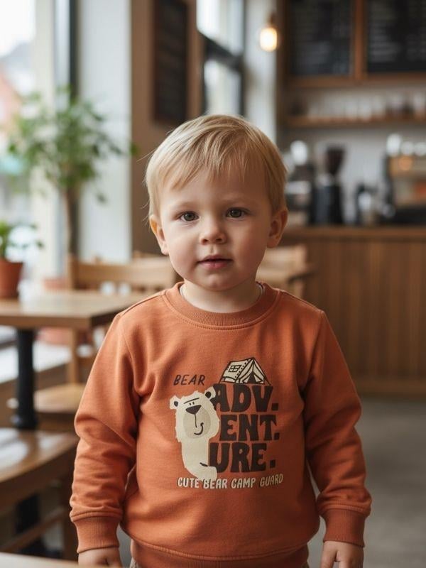 Erkek Bebek Ayıcık Desenli İnce Uzun Kollu T-shirt