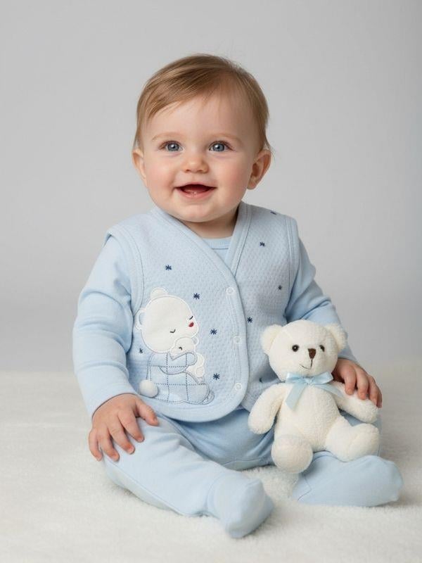 Erkek Bebek Ayıcık Desenli Yelek