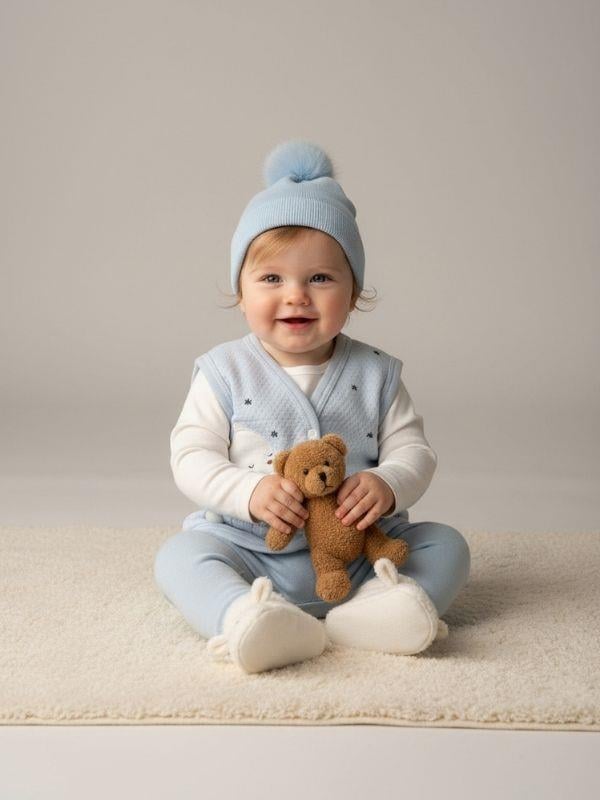 Erkek Bebek Ayıcık Desenli Yelek