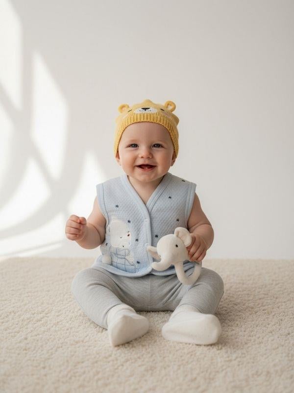 Erkek Bebek Ayıcık Desenli Yelek