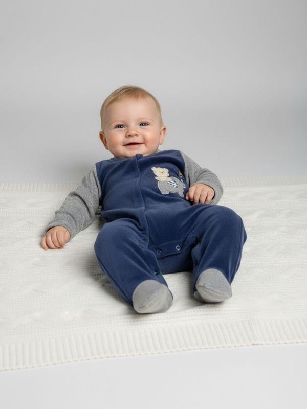 Erkek Bebek Ayıcık ve Fil Desenli Kışlık Kadife Tulum