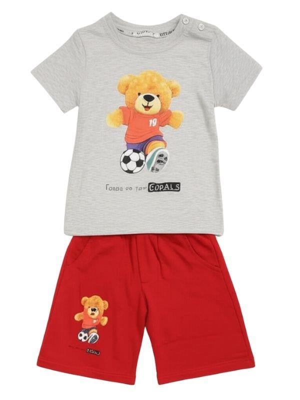 Erkek Bebek Ayıcıklı Pamuklu Şortlu Takım