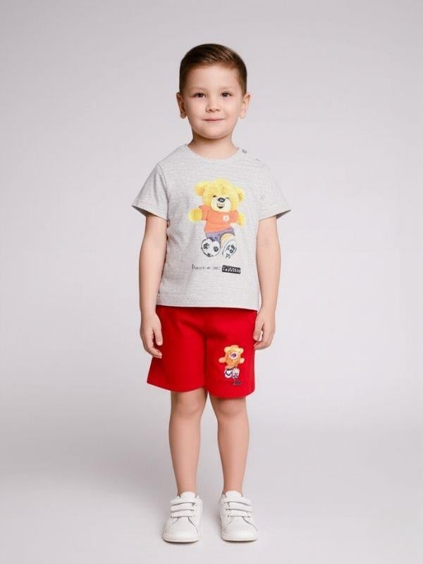 Erkek Bebek Ayıcıklı Pamuklu Şortlu Takım
