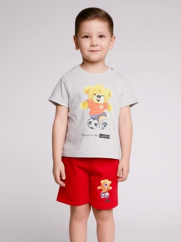 Erkek Bebek Ayıcıklı Pamuklu Şortlu Takım