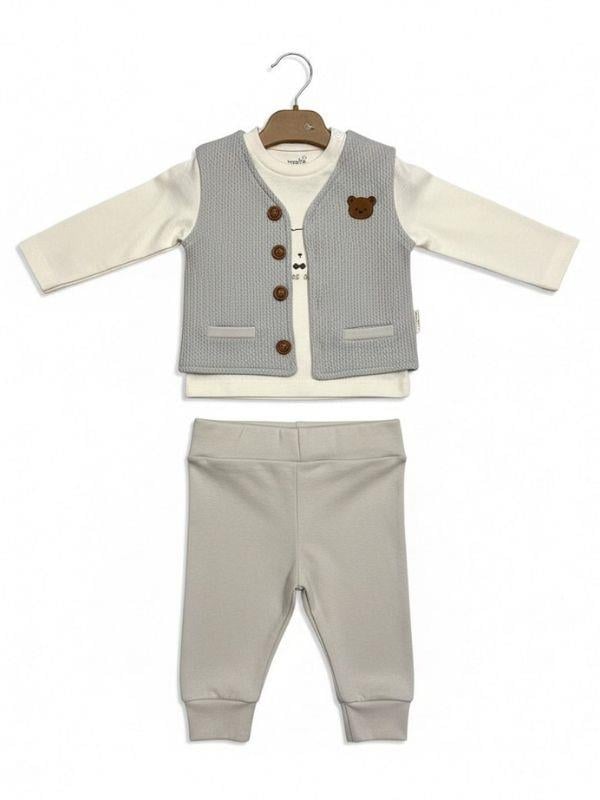 Erkek Bebek Ayıcıklı Yelekli Üçlü Eşofman Takım