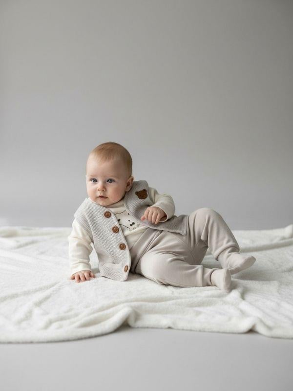 Erkek Bebek Ayıcıklı Yelekli Üçlü Eşofman Takım