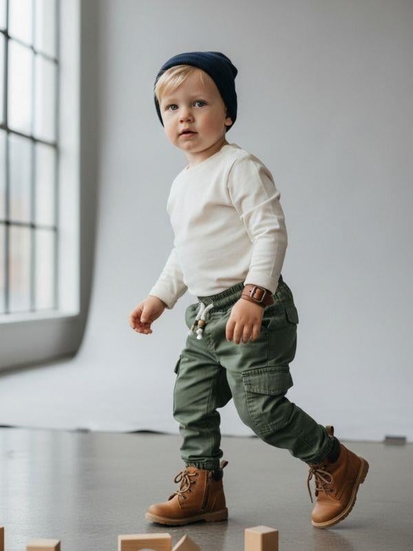 Erkek Bebek Bel Lastikli Dokuma Yeşil Pantolon