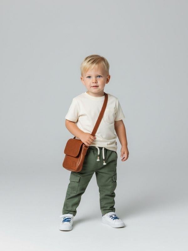 Erkek Bebek Bel Lastikli Dokuma Yeşil Pantolon