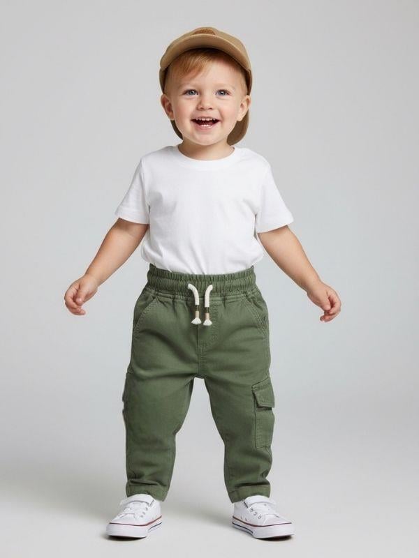 Erkek Bebek Bel Lastikli Dokuma Yeşil Pantolon