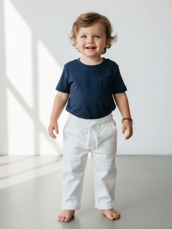 Erkek Bebek Beli Lastikli Bağcıklı Pantolon