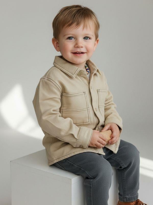 Erkek Bebek Çift Cepli Uzun Kollu Gömlek