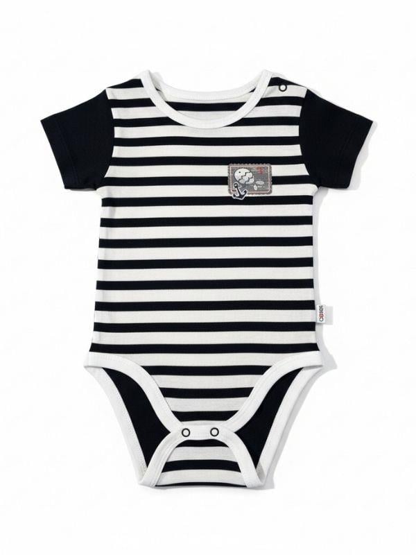 Erkek Bebek Çizgili Armalı Kısa Kollu Çıtçıtlı Body