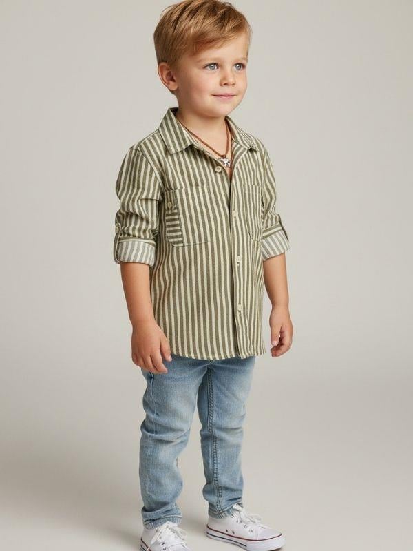 Erkek Bebek Çizgili Uzun Kollu Cepli Gömlek