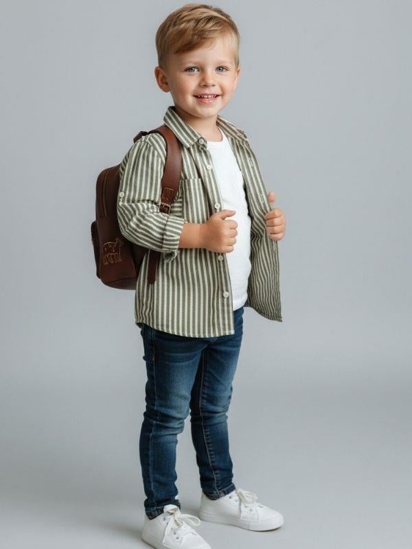 Erkek Bebek Çizgili Uzun Kollu Cepli Gömlek