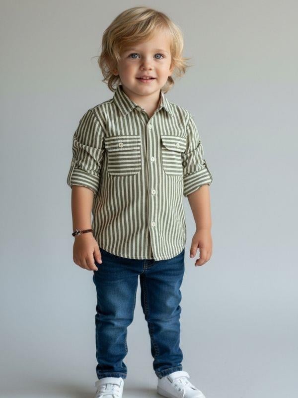 Erkek Bebek Çizgili Uzun Kollu Cepli Gömlek