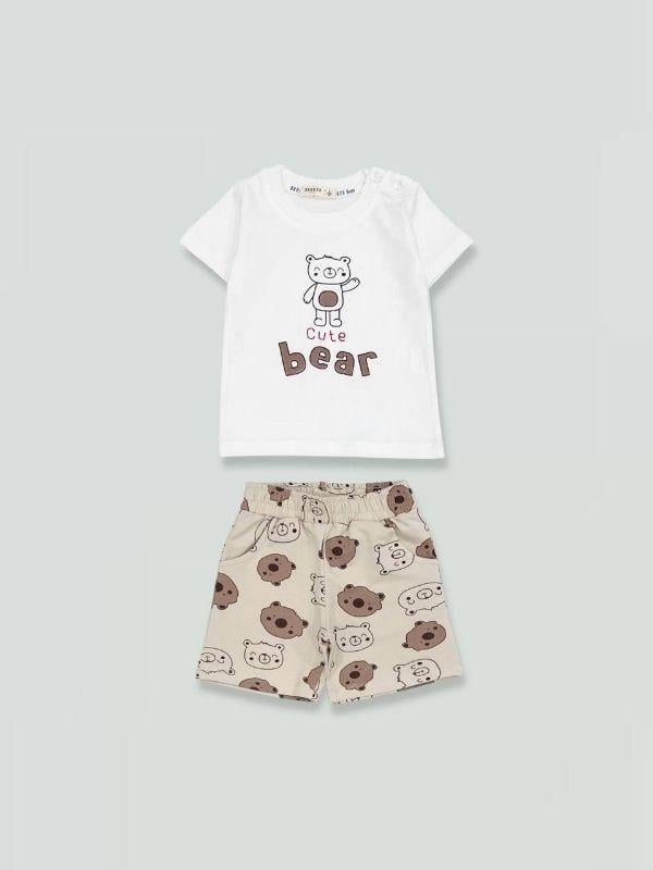 Erkek Bebek Cute Bear Baskılı Şortlu Takım