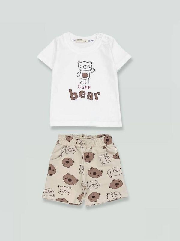 Erkek Bebek Cute Bear Baskılı Şortlu Takım
