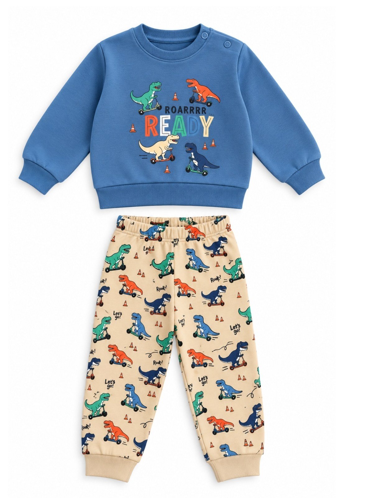 Erkek Bebek Dinazor Baskılı 2'li Sweatshirt ve Eşofman Altı Takım