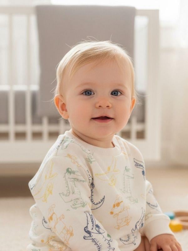 Erkek Bebek Dinazor Desenli Sweatshirt