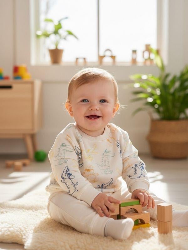 Erkek Bebek Dinazor Desenli Sweatshirt