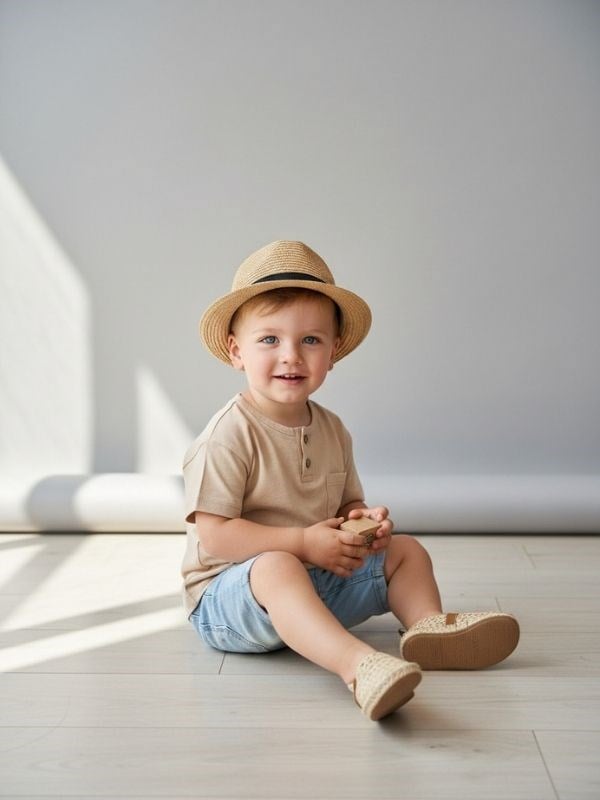 Erkek Bebek Düğme Detaylı Basic Pamuklu T-shirt
