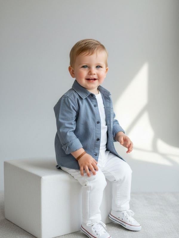 Erkek Bebek Düğmeli Uzun Kollu Gömlek