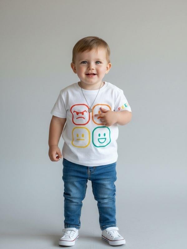 Erkek Bebek Emoji Baskılı Pamuklu T-shirt