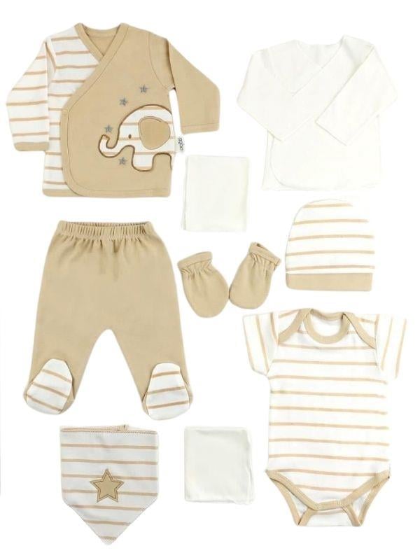 Erkek Bebek Fil Desenli 10 lu Organik Hastane Çıkışı