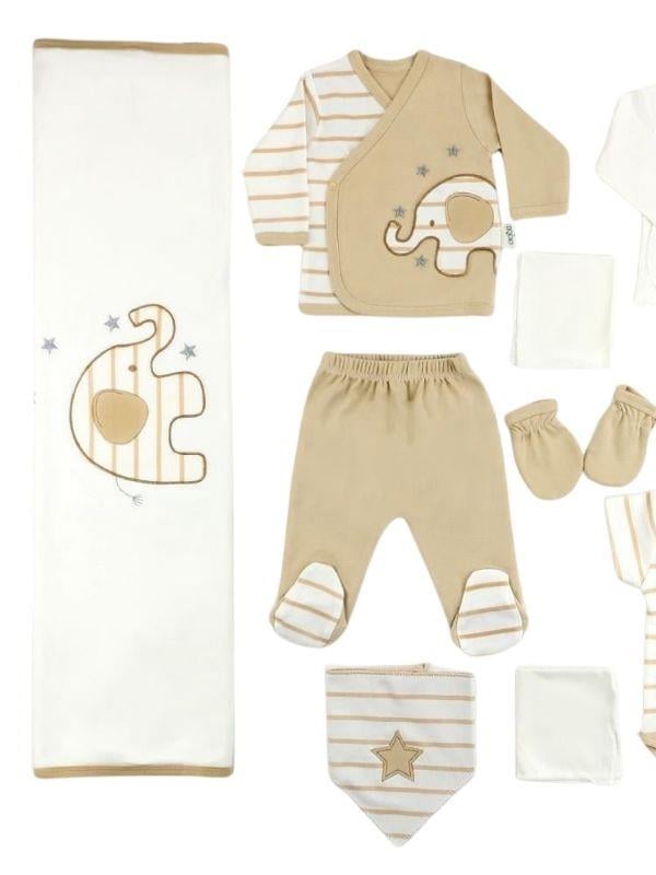 Erkek Bebek Fil Desenli 10 lu Organik Hastane Çıkışı