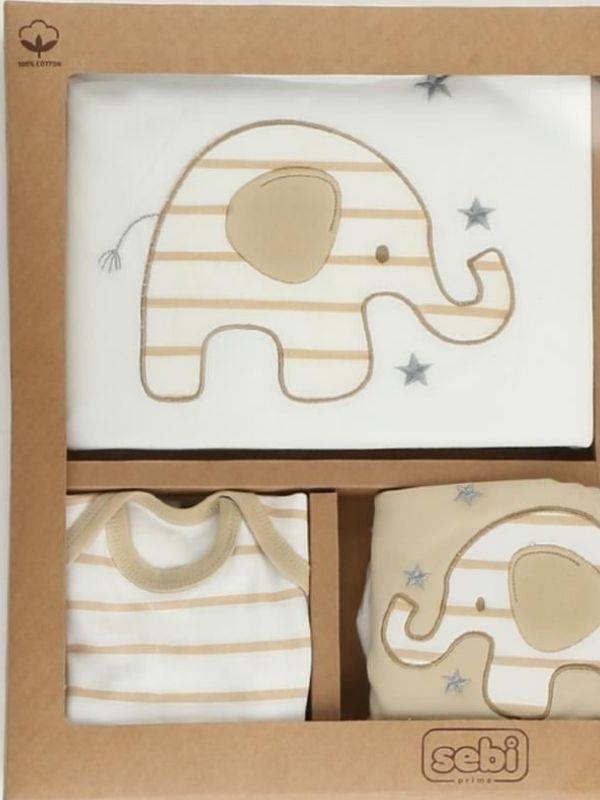 Erkek Bebek Fil Desenli 10 lu Organik Hastane Çıkışı