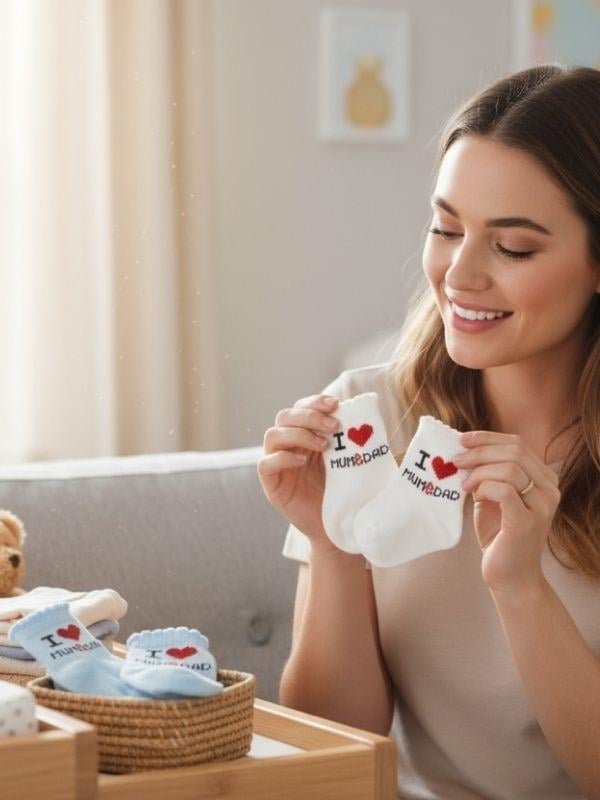 Erkek Bebek Hediyelik I Love Mum&Dad Yazılı Kutulu 6 lı Çorap