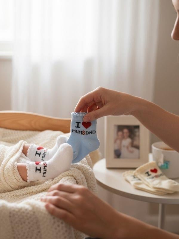 Erkek Bebek Hediyelik I Love Mum&Dad Yazılı Kutulu 6 lı Çorap