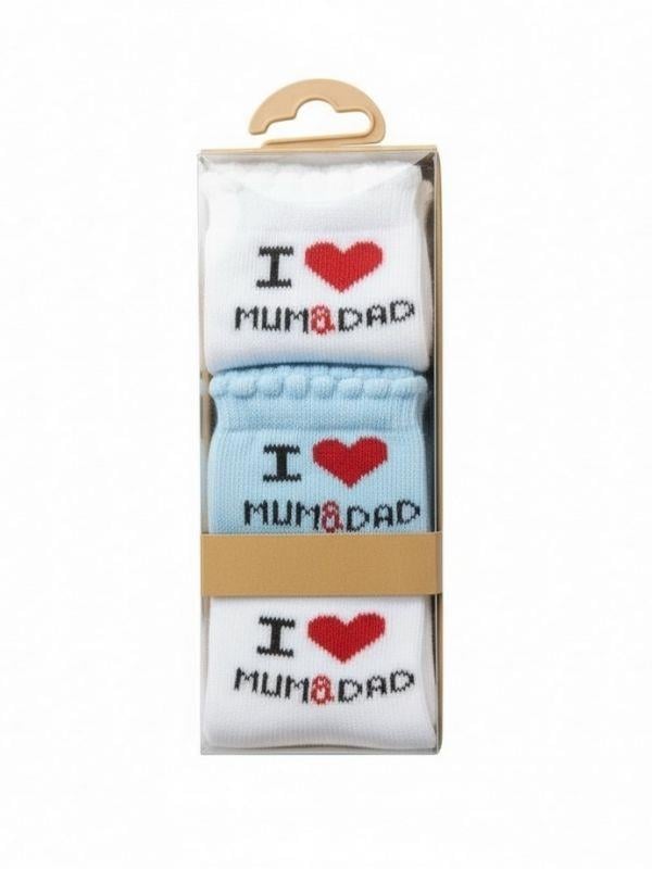 Erkek Bebek Hediyelik I Love Mum&Dad Yazılı Kutulu 6 lı Çorap