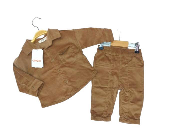 Erkek Bebek Kadife Gömlek Pantolonlu Takım