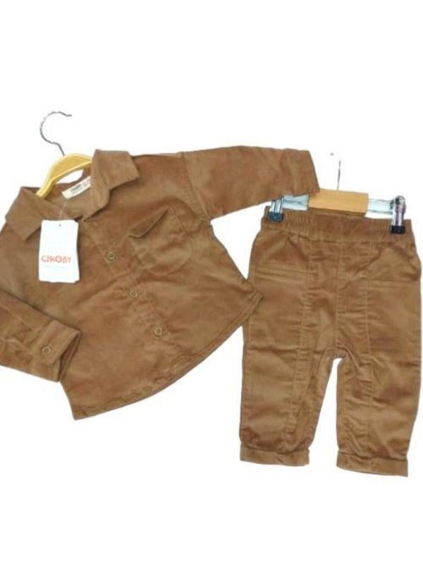 Erkek Bebek Kadife Gömlek Pantolonlu Takım