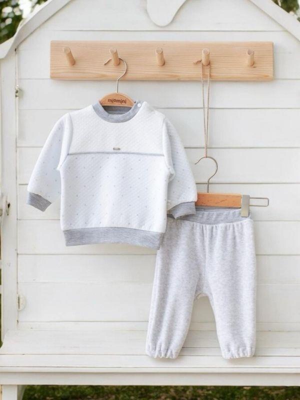 Erkek Bebek Kapitone Sweatshirt Kadife Pantolonlu Takım